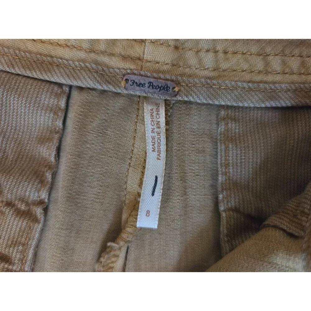 Free People Pants Women Size 8 Camel Light Gold Double Pleated Wide Leg